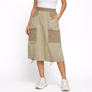 XCVI Cotton ‘Bellamy’ Skirt Side Pockets Adjustable at Hemline Army Green Sz L